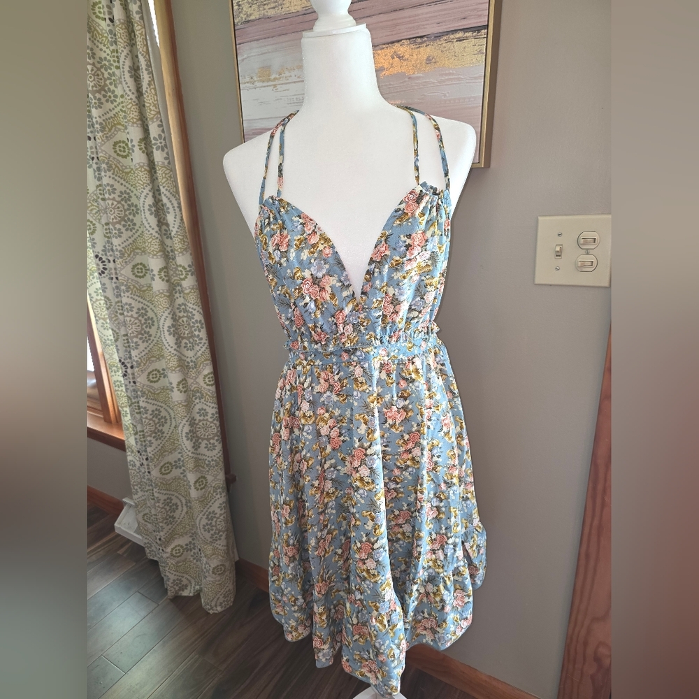 SHEIN Floral Mini Dress in Blue and Pink